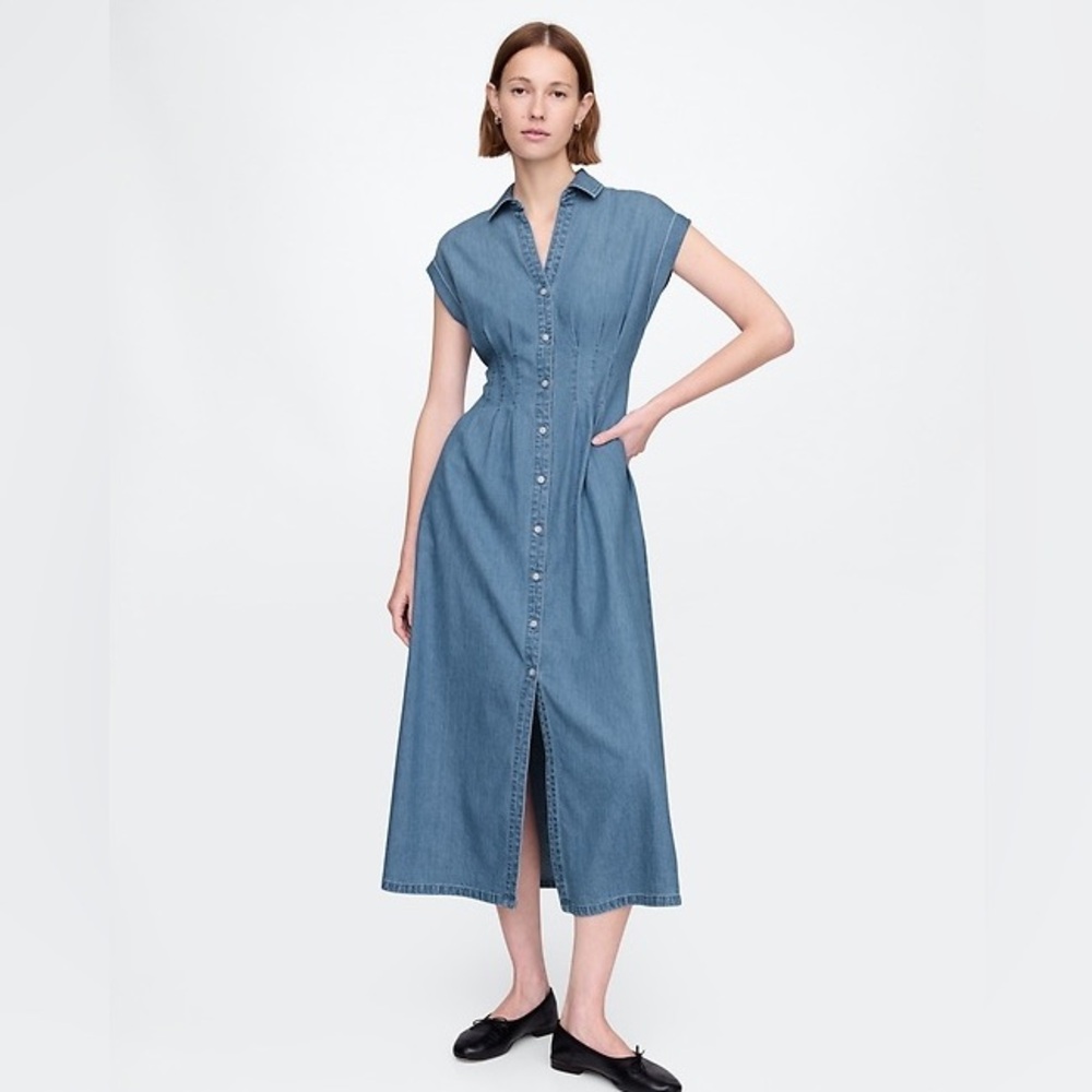 Denim Pleated Shirt Dress
